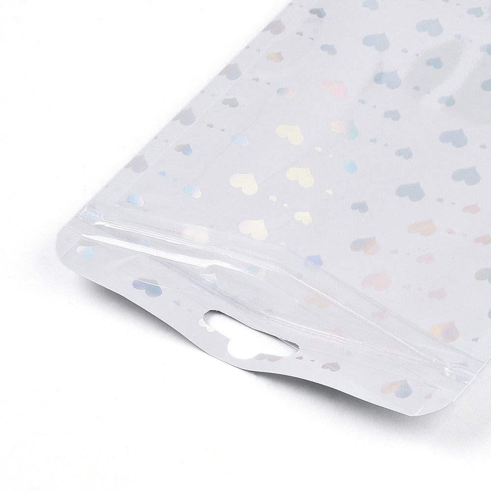 Plastikposer Med Lynlås, Hvid Med Hjerter, (10x15cm, 25 stk.) - Uniq Perler - 114964