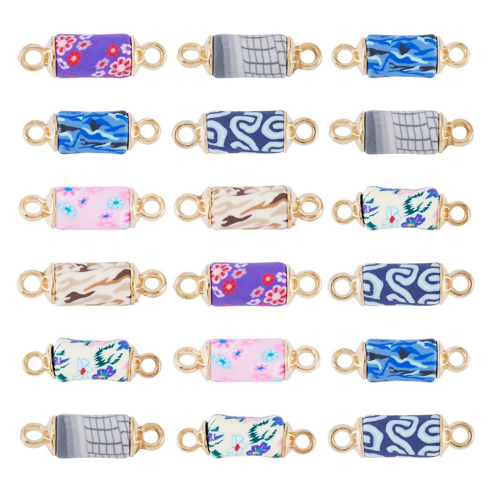 Polymer Clay Mellemled – Farve Mix, 18K Forgyldt (21~23x6~7mm) 20 stk. - Uniq Perler - 122305