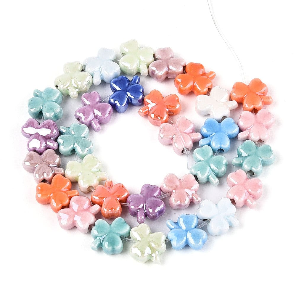 Porcelæns Kløver Perler - Farve Mix (11x12,5mm) - Uniq Perler - 115317