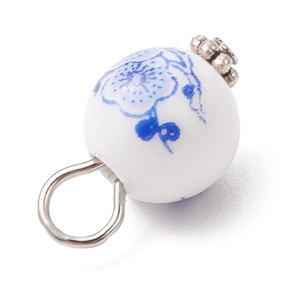 Porcelæns vedhæng Med Blomsterprint – Mix Farver (17,5x10,5mm), 10 Stk - Uniq Perler - 115515