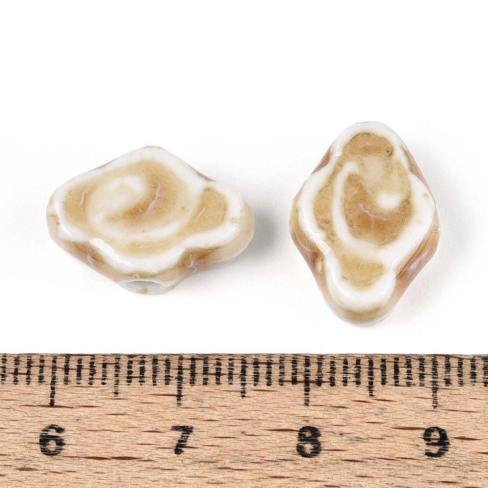 Porcelænsperler – Glaseret, Beige (10 - 12x16x6mm) 4 stk. - Uniq Perler - 122762