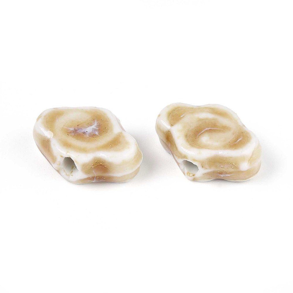 Porcelænsperler – Glaseret, Beige (10 - 12x16x6mm) 4 stk. - Uniq Perler - 122762