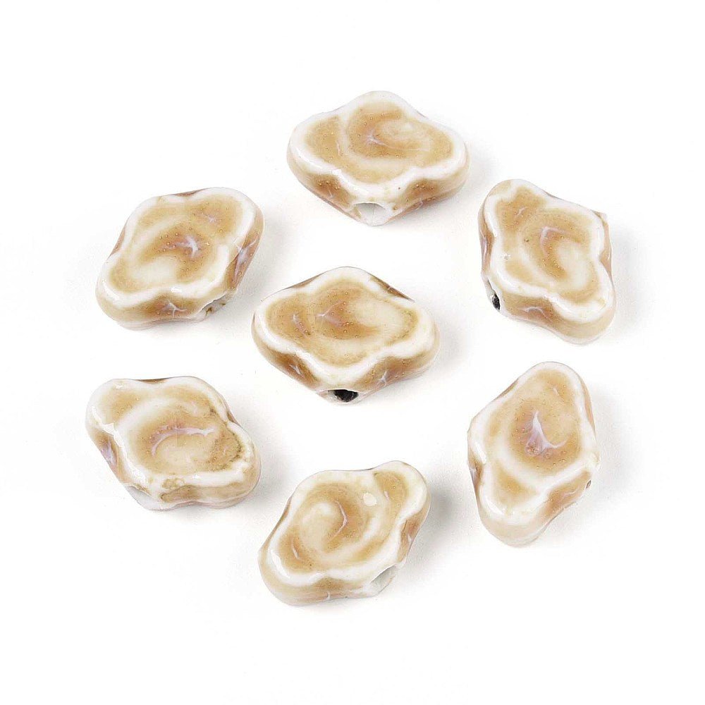 Porcelænsperler – Glaseret, Beige (10 - 12x16x6mm) 4 stk. - Uniq Perler - 122762