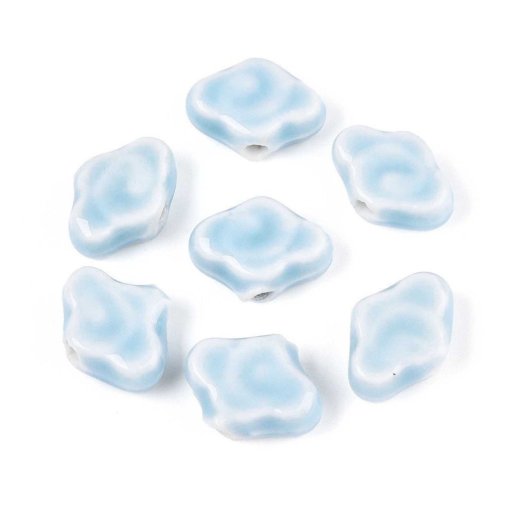 Porcelænsperler –Glaseret, Lyseblå (10 - 12x16x6mm) 4 stk. - Uniq Perler - 122764