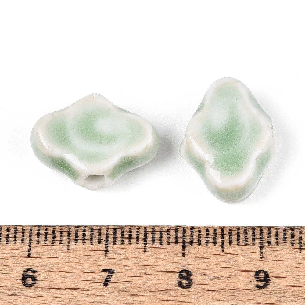 Porcelænsperler – Glaseret, Mørkegrøn (10 - 12x16x6mm) 4 stk. - Uniq Perler - 122755