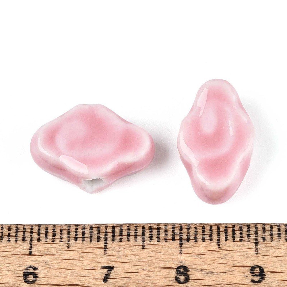 Porcelænsperler – Glaseret, Pink (10~12x16x6~6,5mm) 4 stk. - Uniq Perler - 122772