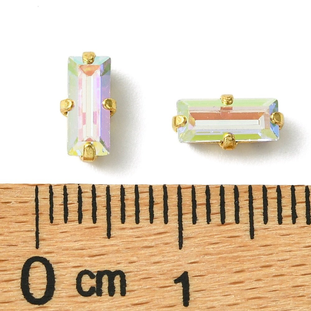 Preciosa Crystal Baguette Mellemleds Perler – 18K Forgyldt Messing Med Crystal AB (7x3mm) - Uniq Perler - 123006