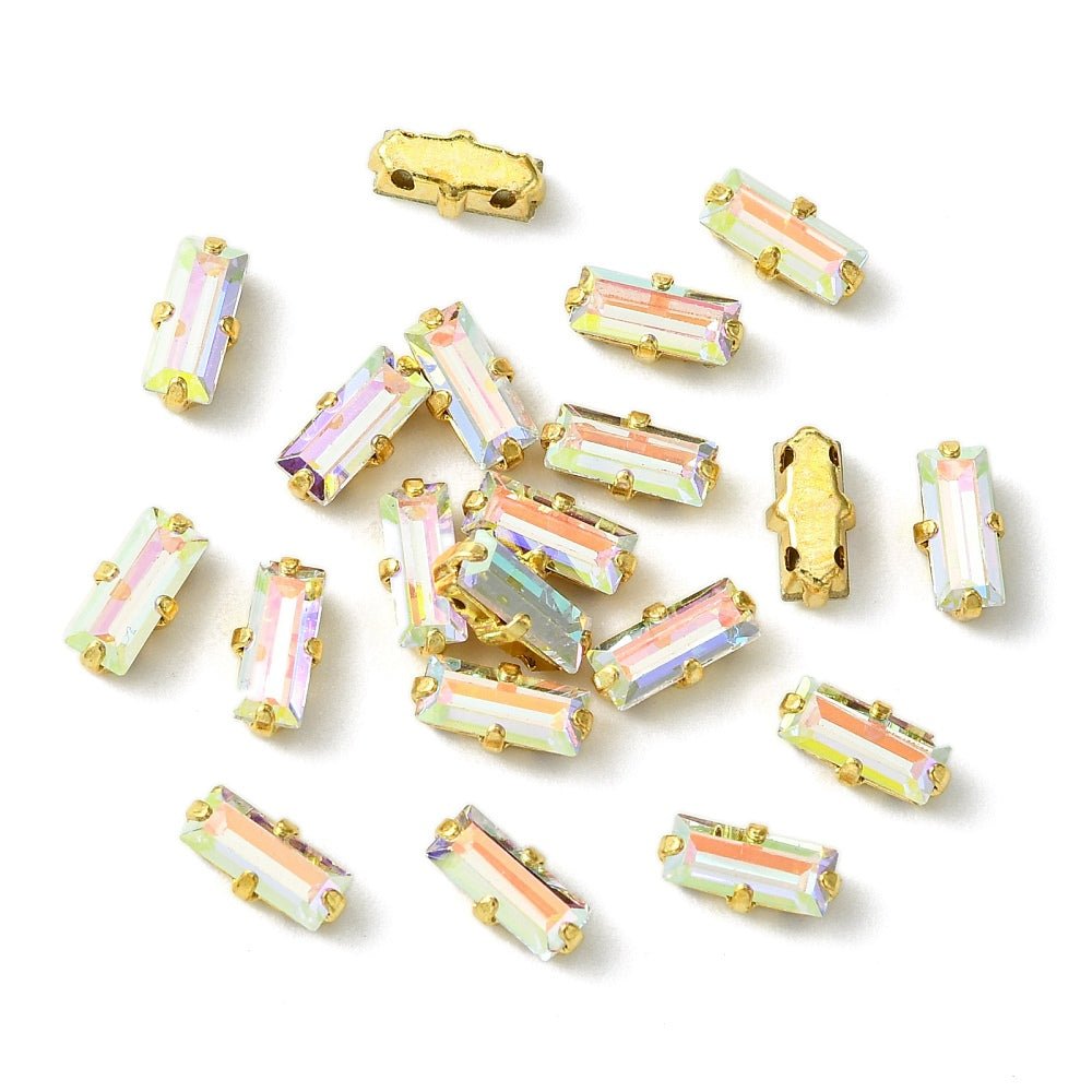 Preciosa Crystal Baguette Mellemleds Perler – 18K Forgyldt Messing Med Crystal AB (7x3mm) - Uniq Perler - 123006