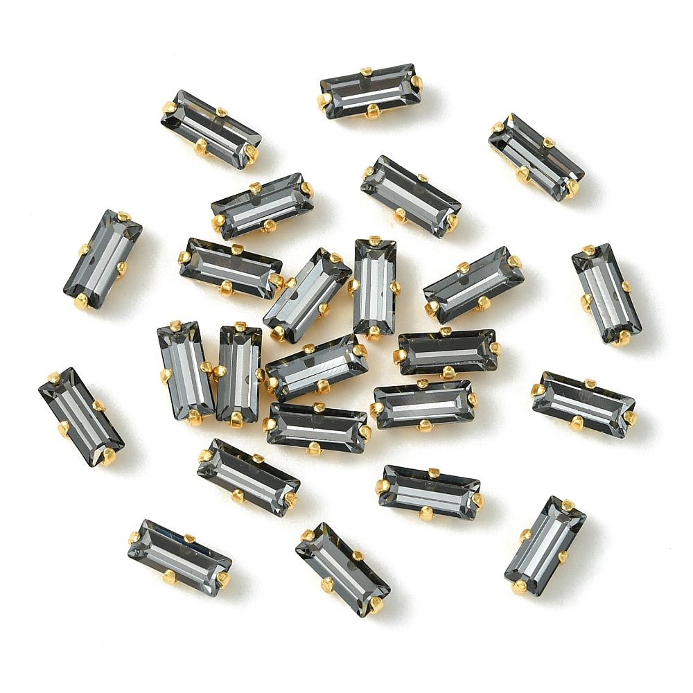 Preciosa Crystal Baguette Mellemleds Perler – 18K Forgyldt Messing Med NightFall (7x3mm) - Uniq Perler - 123076
