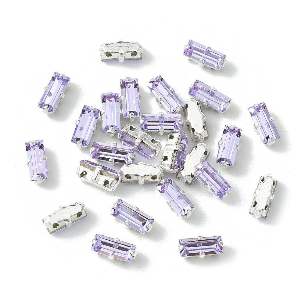 Preciosa Crystal Baguette Mellemleds Perler – Sølvbelagt Messing Med Violet (7x3mm) - Uniq Perler - 123005