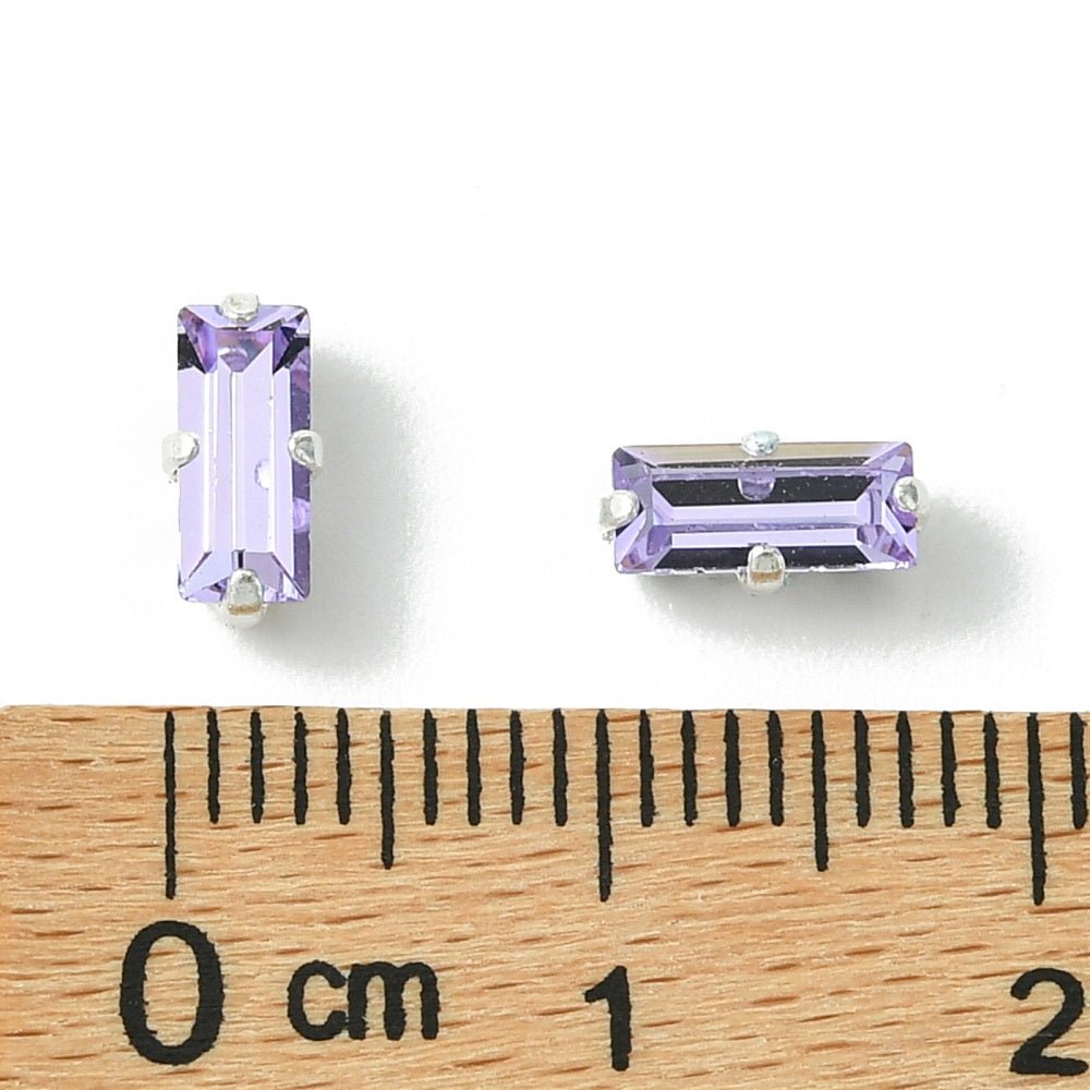 Preciosa Crystal Baguette Mellemleds Perler – Sølvbelagt Messing Med Violet (7x3mm) - Uniq Perler - 123005