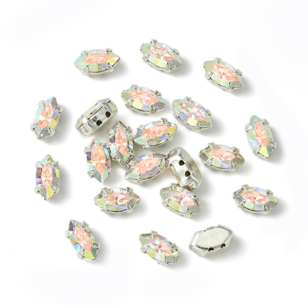 Preciosa Crystal Navette Mellemled – Crystal AB, Sølvbelagt Messing (8x4mm) - Uniq Perler - 122973