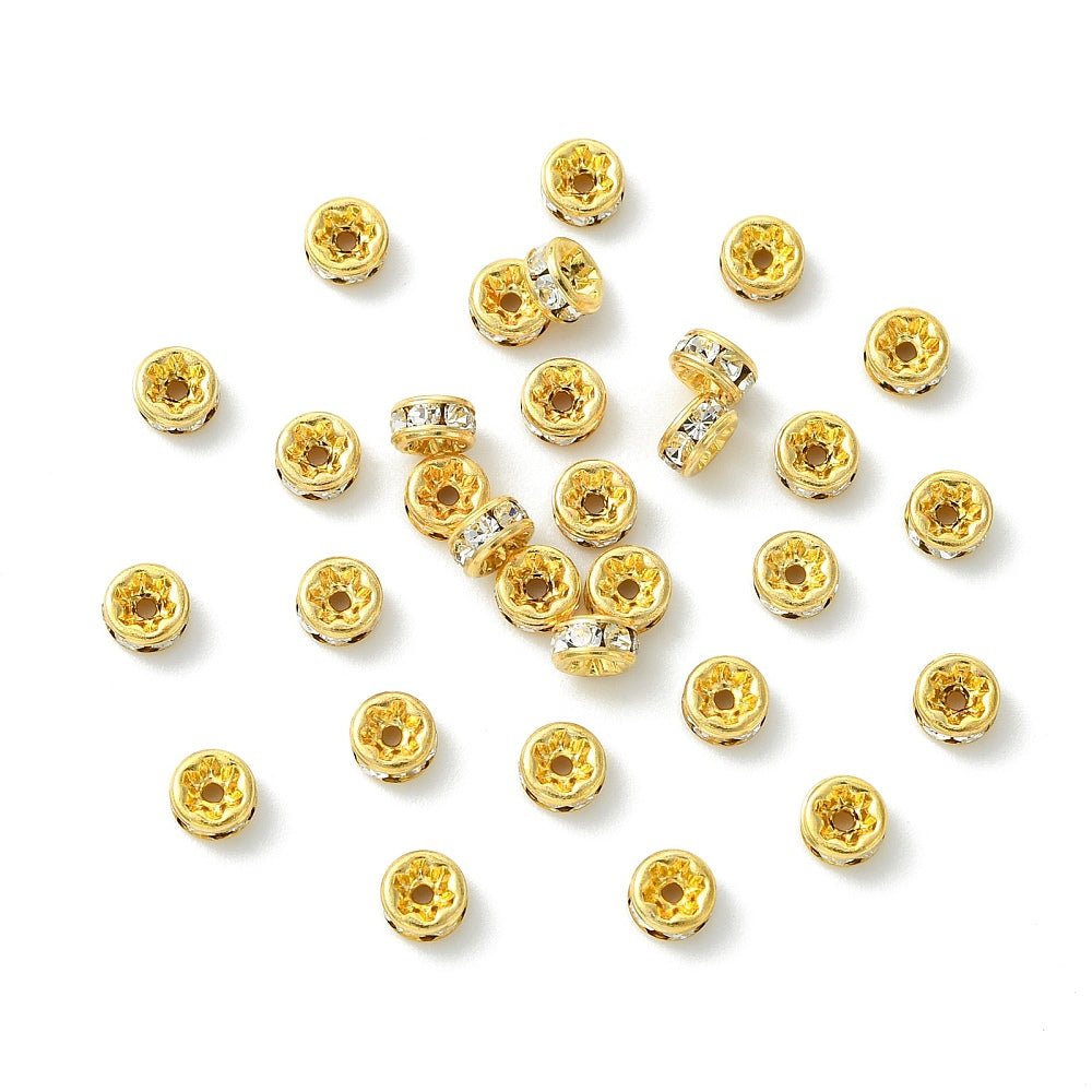 Preciosa Crystal Rondel Mellemleds Perler – 18K Forgyldt Messing Med Chatons (4,5mm) 4 stk. - Uniq Perler - 123010