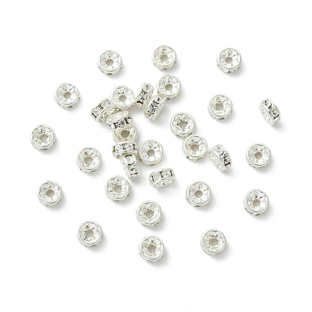 Preciosa Crystal Rondel Mellemleds Perler – Forsølvet Messing Med Chatons (4,5mm) 4 stk. - Uniq Perler - 124346
