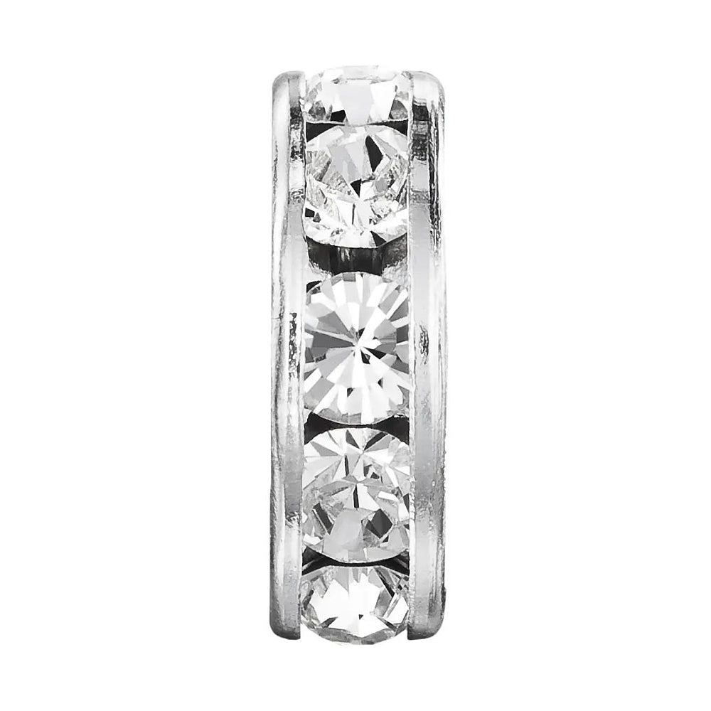 Preciosa Crystal Rondel Mellemleds Perler – Forsølvet Messing Med Chatons (4,5mm) 4 stk. - Uniq Perler - 124346