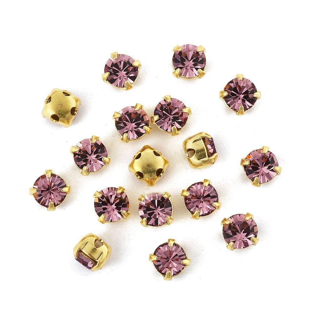 Preciosa MAXIMA Chaton Med Fatning – 18K Forgyldt Messing, Mørk Rosa (6,15 - 6,35mm, SS29) 4 Stk - Uniq Perler - 122191