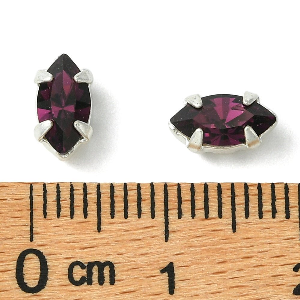 Preciosa MAXIMA Krystal Sy - På Sten – Navette, Ametyst i Sølv Indfatning (8x4mm) - Uniq Perler - 122961