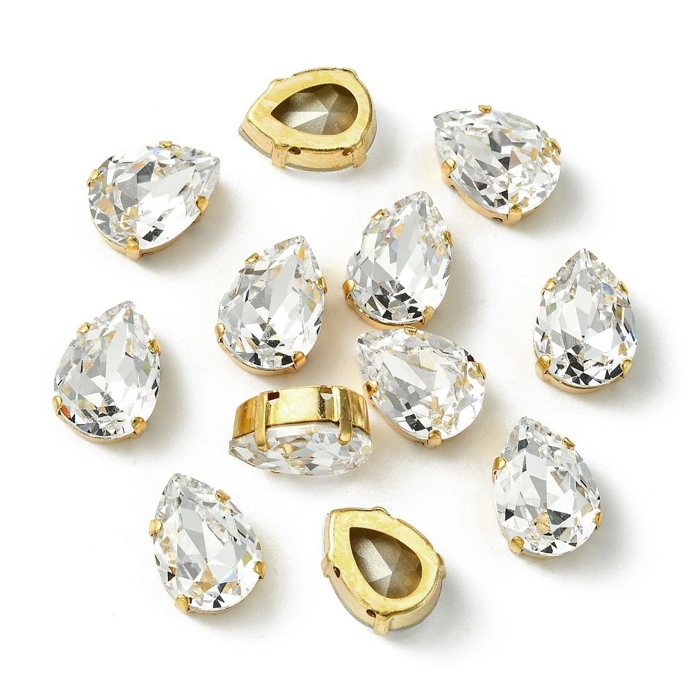 Preciosa MAXIMA Sten – Dråbeformet, 18K Forgyldt Indfatning, Crystal (18x13mm) - Uniq Perler - 123220