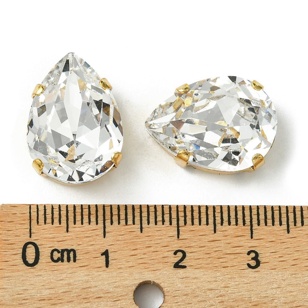 Preciosa MAXIMA Sten – Dråbeformet, 18K Forgyldt Indfatning, Crystal (18x13mm) - Uniq Perler - 123220