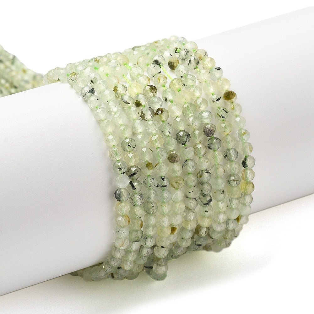 Prehnitt Perler – Fasetterte, Runde (3 mm) - Uniq Perler - 116971