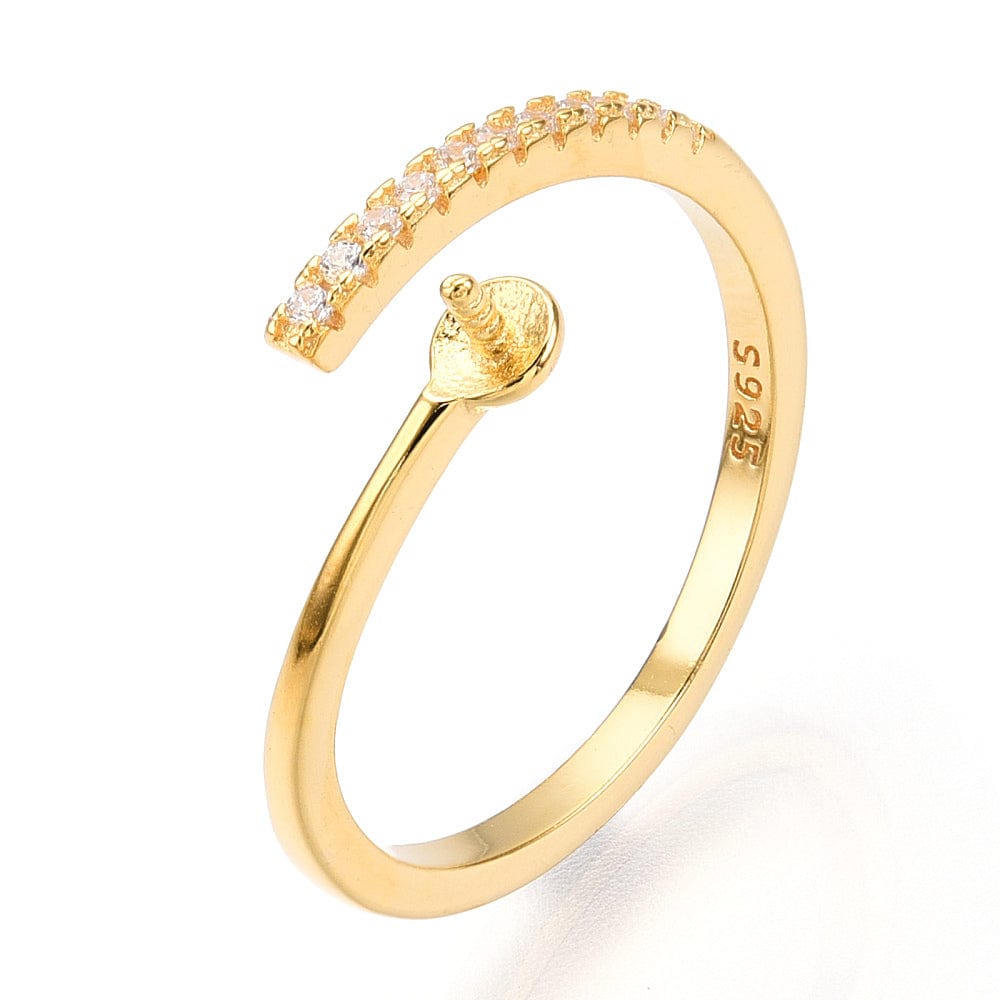 Regulerbar Fingerring Til Topboret/Anboret Perle Af Forgyldt Sterling Sølv - Uniq Perler - 211681