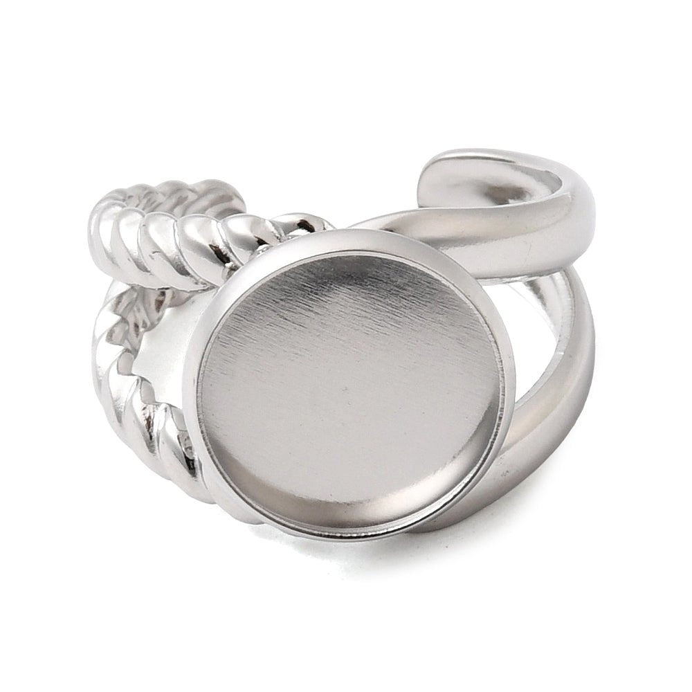 Regulerbar Ring Med Indfatning – Stål (14mm, Skål 12mm) - Uniq Perler - 122861