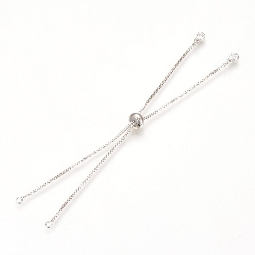 Regulerbar Slider armbånd/Boxkæde Til Mellemled, Platinfarvet Messing Med Zirkonia, (115 - 120mm) - Uniq Perler - 368847