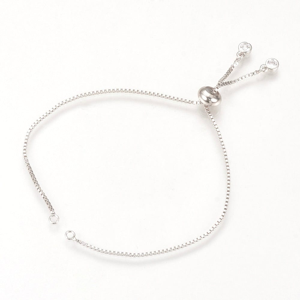 Verstellbares Slider-Armband/Boxkette für Zwischenglieder, platinfarbener Messing mit Zirkonia, (115 - 120mm) - Uniq Perler - 368847
