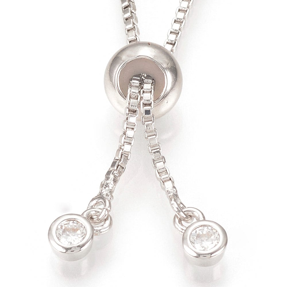 Regulerbar Slider armbånd/Boxkæde Til Mellemled, Platinfarvet Messing Med Zirkonia, (115 - 120mm) - Uniq Perler - 368847