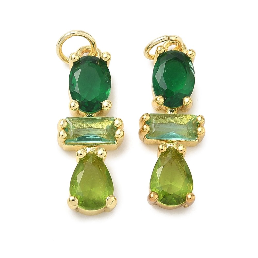 Rektangel Vedhæng – Grøn Zirkonia 18K Forgyldt Langtidsholdbar (21mm) - Uniq Perler - 117664