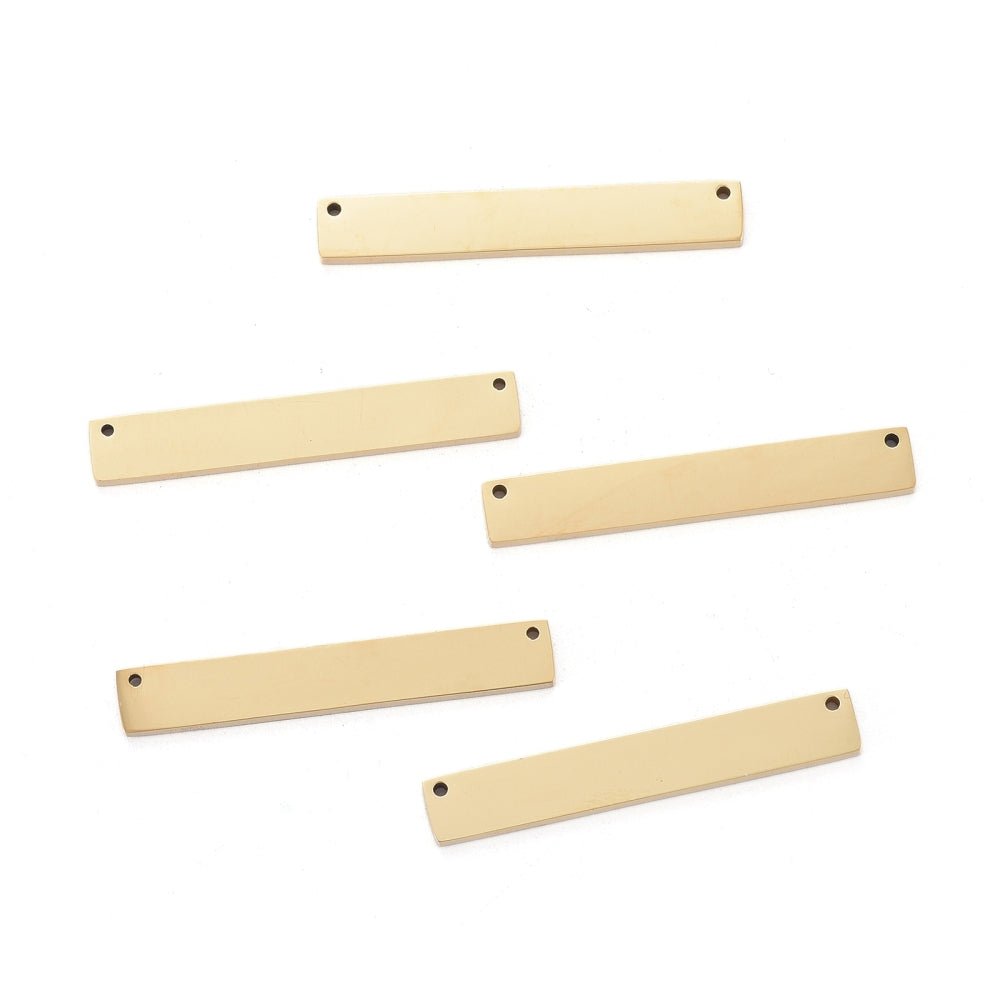 Rektangulær Mellemled - 18K Forgyldt Stål (39x8x1.8mm) 2 stk - Uniq Perler -