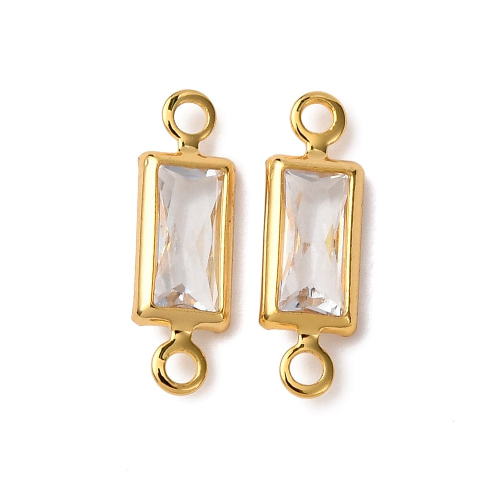 Rektangulær Mellemled Med Klare Zirkonia, Langtidsholdbar Forgyldt (12mm, 2 stk.) - Uniq Perler - 115674