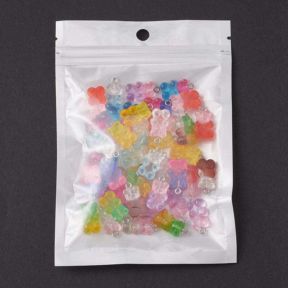 Resin Bamse Vedhæng I Assorteret Farver, 21x11x7mm, 45 stk. - Uniq Perler - 562993