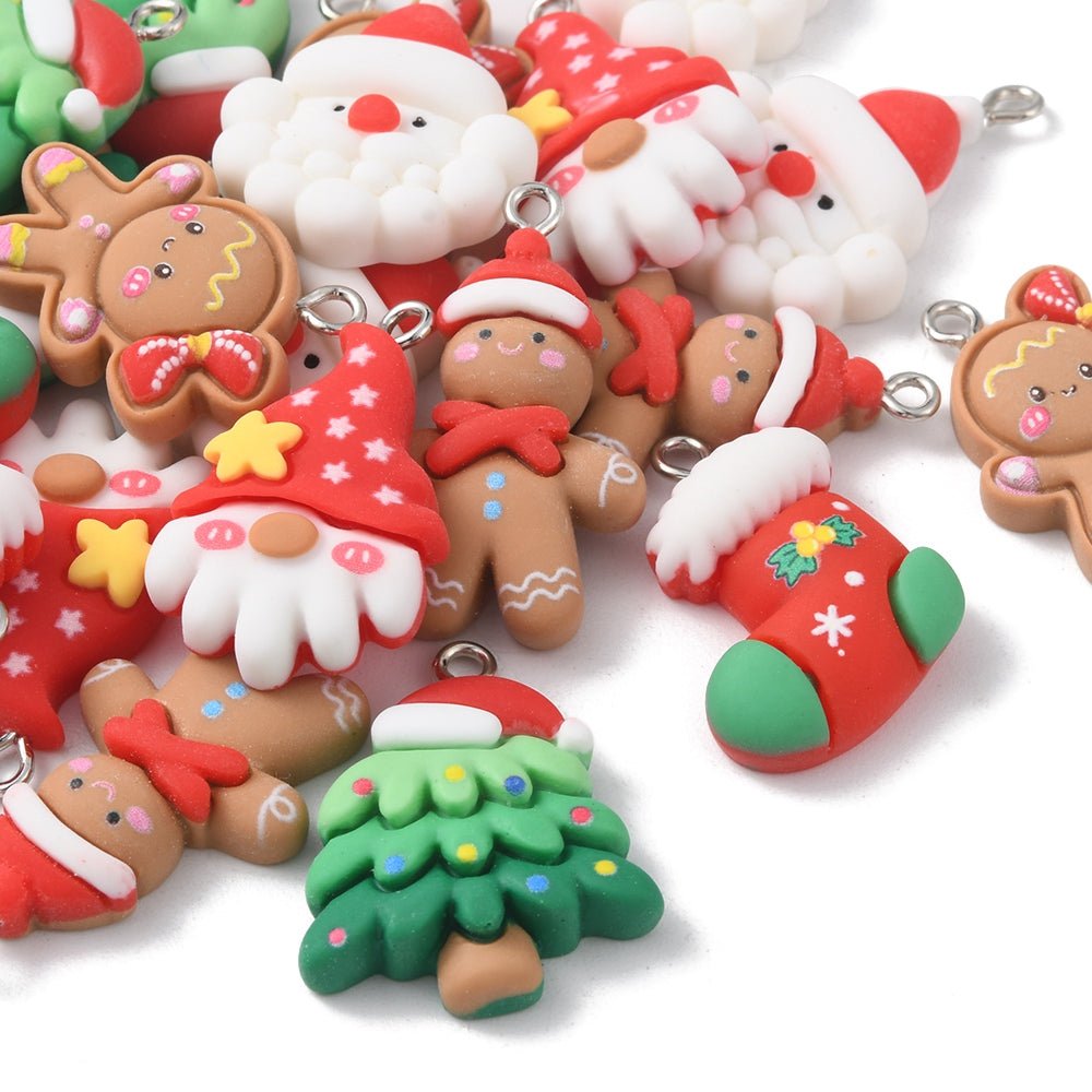 Resin Jule Vedhæng – Blandede Former (7 - 33mm) 24 stk - Uniq Perler -