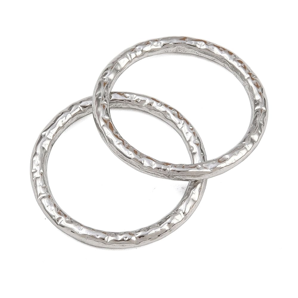 Ring med struktur - Rustfrit Stål - Langtidsholdbar– Sølvfarve (22mm, 2 stk) - Uniq Perler - 116185