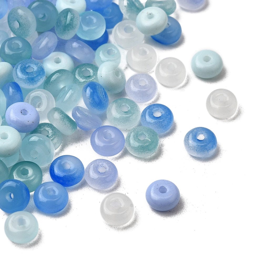 Rondel glasperler, Blå nuancer str. 6 - 6,5mm (100 stk.) - Uniq Perler - 115631