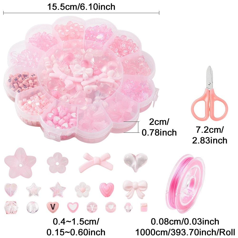 Rosa DIY Sæt Med Perler Og Dele Til Armbånd Med Sløjfer - Uniq Perler - 111795