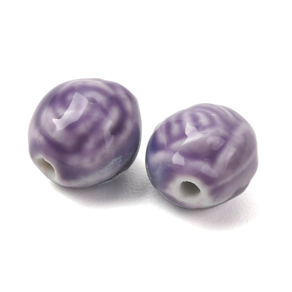 Rosenformede Porcelænsperler – Lilla (14mm) 6 stk. - Uniq Perler - 122832