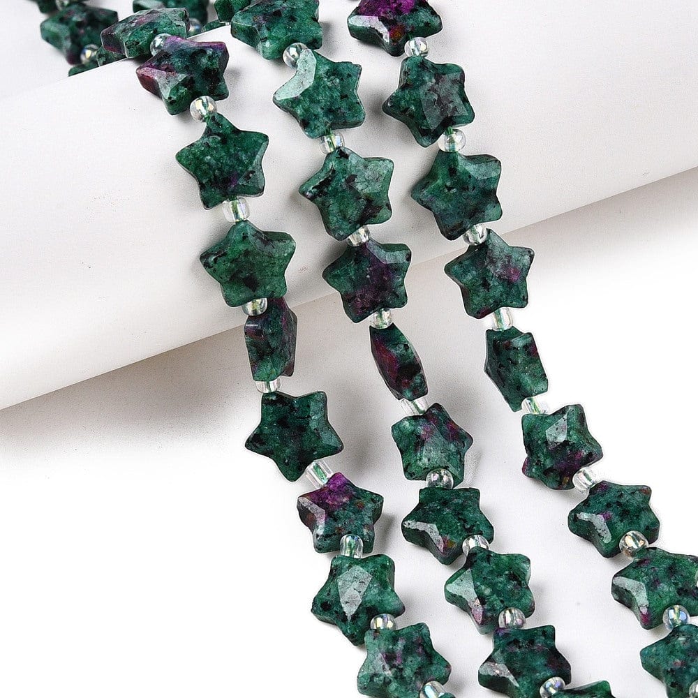 Rubin i Zoisit – Stjerneformet, Facetteret Natursten (9x11mm) - Uniq Perler - 98998291