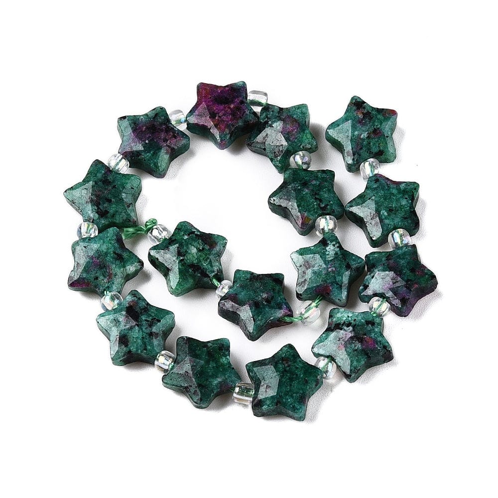 Rubin i Zoisit – Stjerneformet, Facetteret Natursten (9x11mm) - Uniq Perler - 98998291