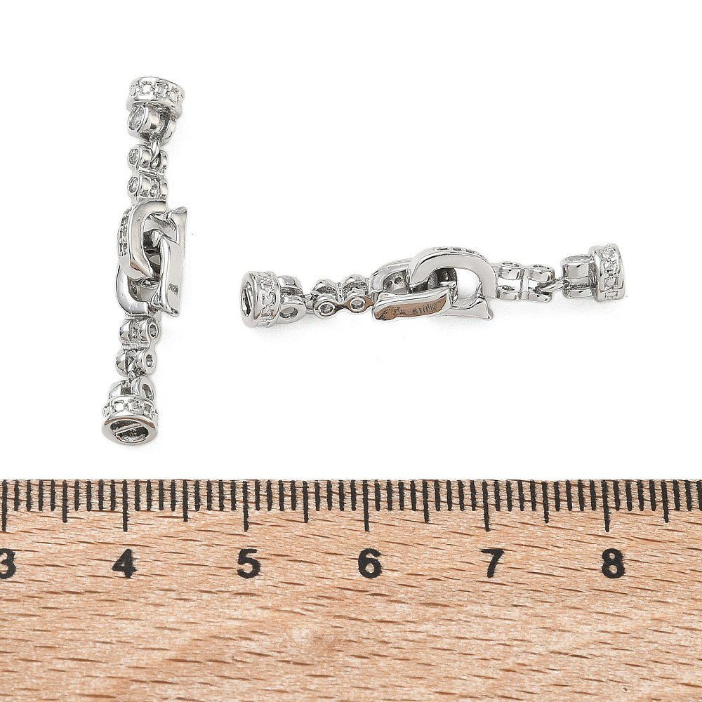 Rund Foldelås Med Zirkonia – Platinbelagt Messing (32mm) - Uniq Perler - 123029