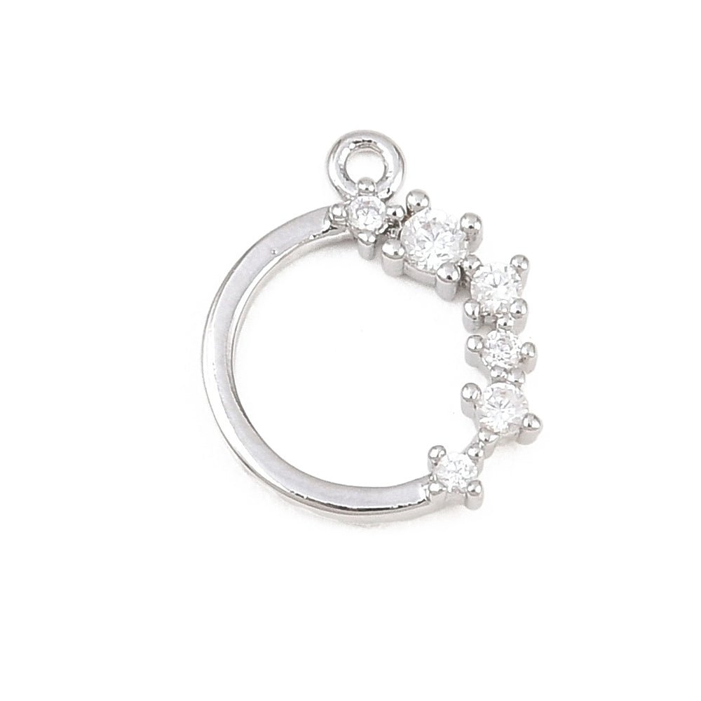 Rund Ring Vedhæng – Platinbelagt Messing Med Zirkonia (12x10x2mm) - Uniq Perler - 119106