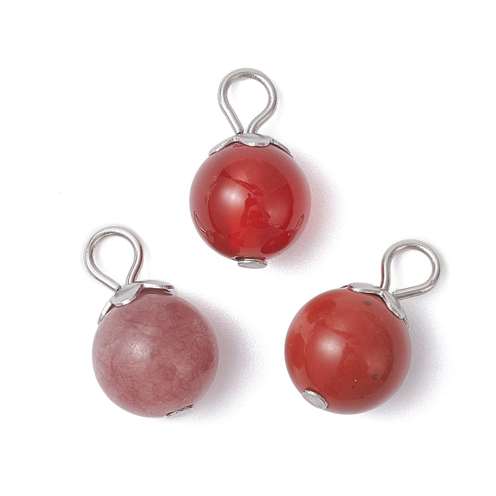 Runde Naturstens Vedhæng – Stål (14x8mm) 21 stk - Uniq Perler -