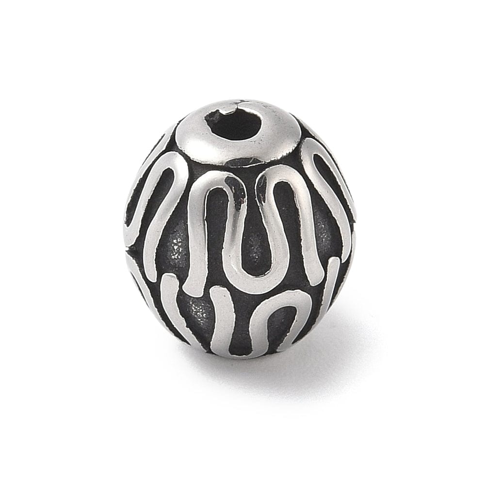 Runde Perler i Stål – Tibetansk Mønster, Antik Sølv (9,5mm) - Uniq Perler - 116008