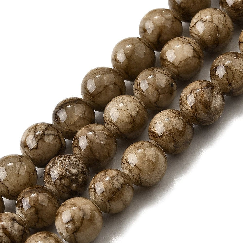 Runde Striped Stenperler – Farvet Coffee (8mm, Streng) - Uniq Perler - 116121