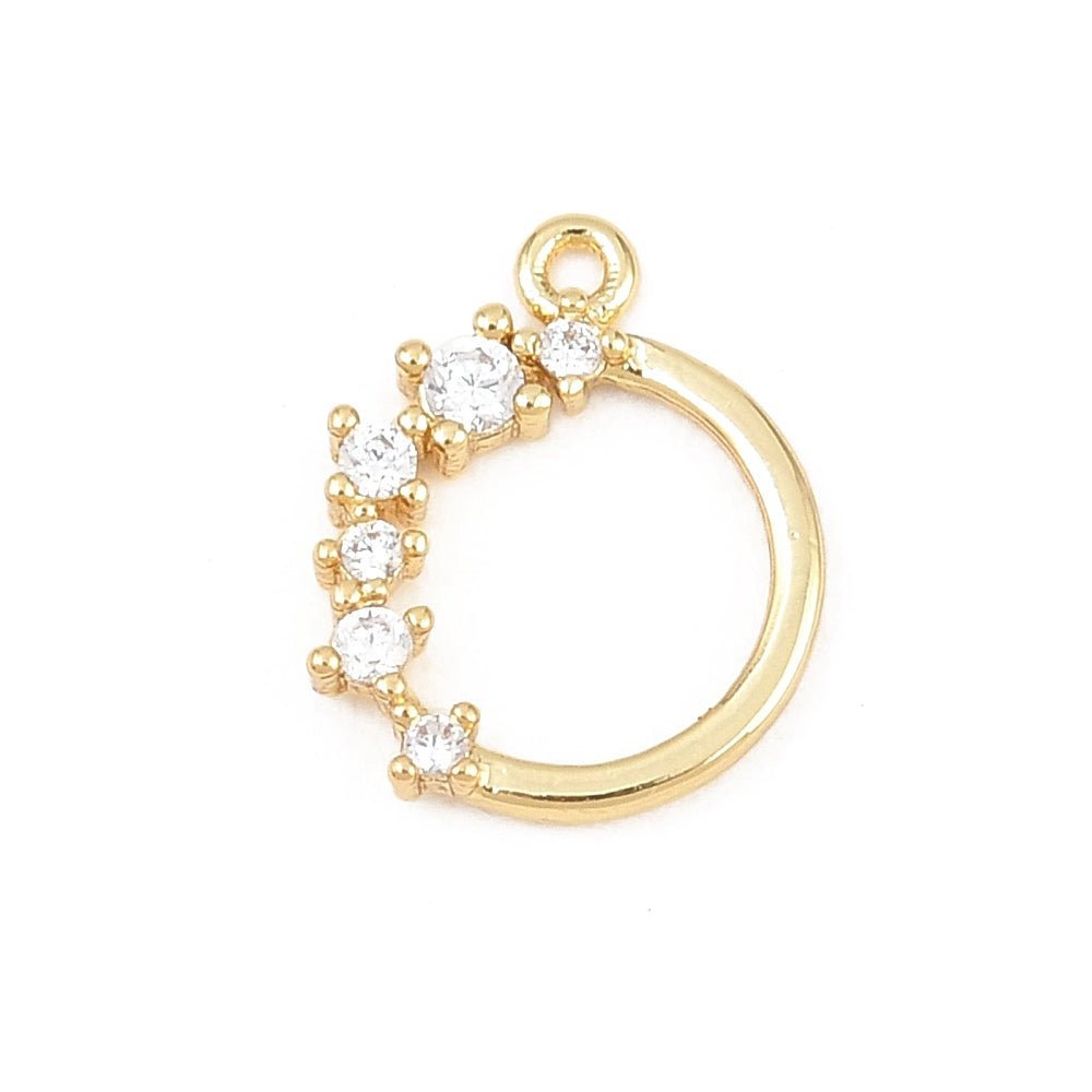 Rundt Ring Vedhæng Med Kubiske Zirkonia – 18K Forgyldt Messing (12x10x2mm) - Uniq Perler - 118830