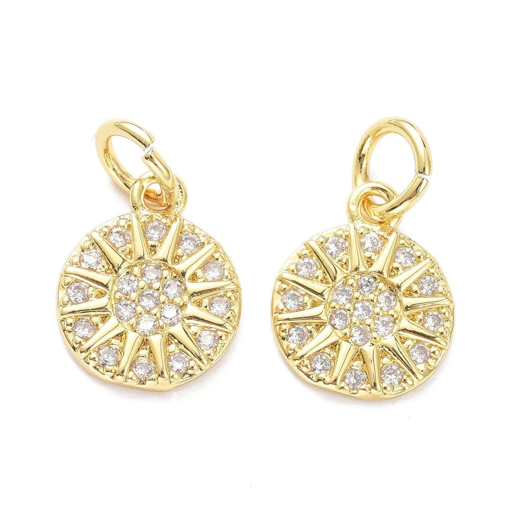 Rundt Vedhæng Med Sol Og Zirkonia Sten, 18K Langtidsholdbar Forgyldt, 11x9x1,5mm - Uniq Perler - 645670