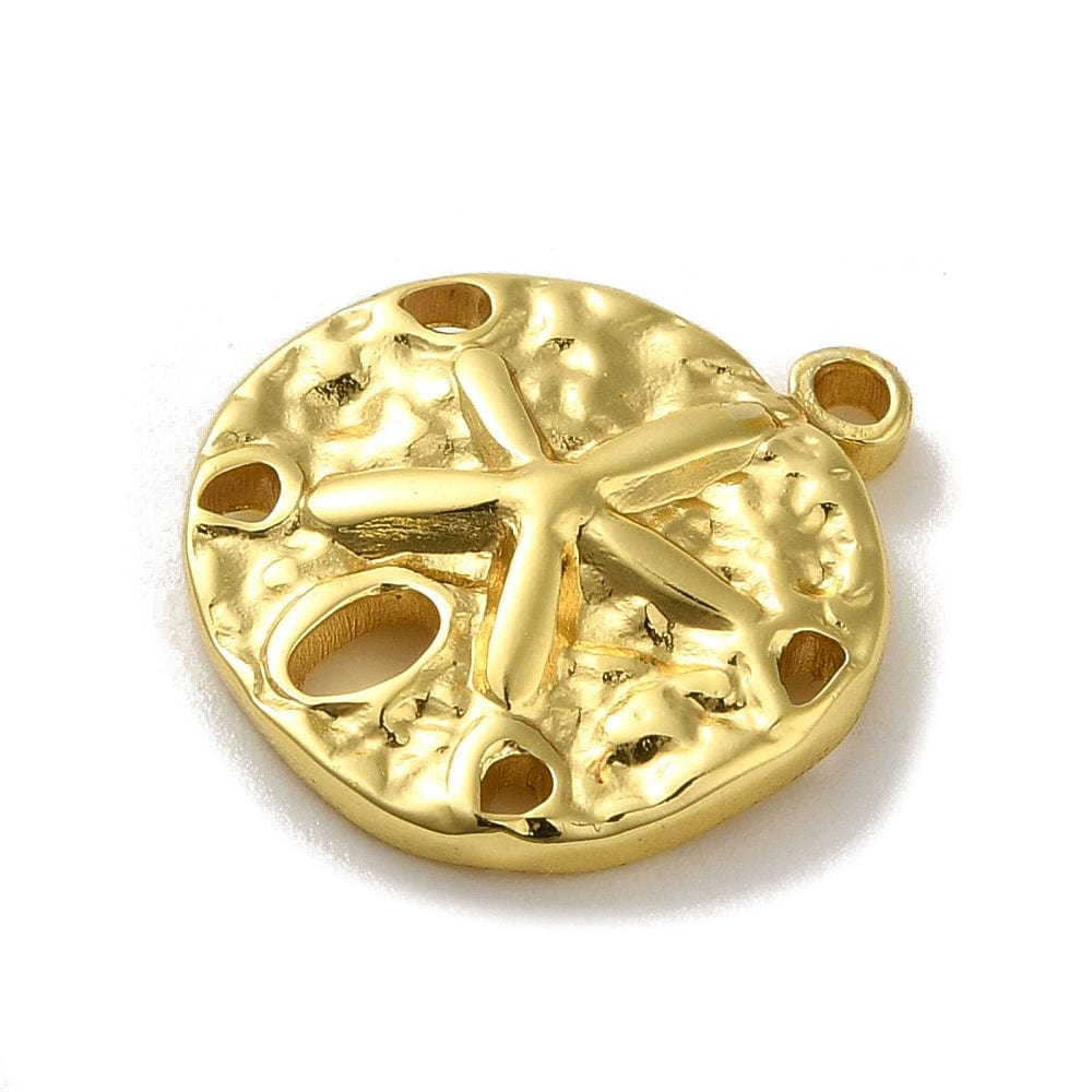 Rundt Vedhæng med søstjerne, Forgyldt Stål, 15x17mm, 2 stk. - Uniq Perler - 113500