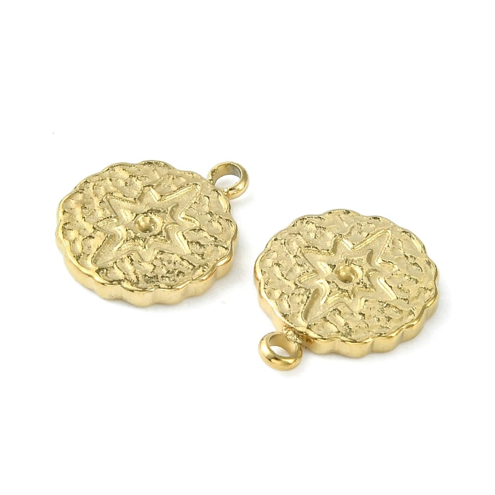 Rundt Vedhæng Med Struktur Og Rhinsten, 14K Forgyldt Stål, (14,5x11,5mm) - Uniq Perler - 1111490376