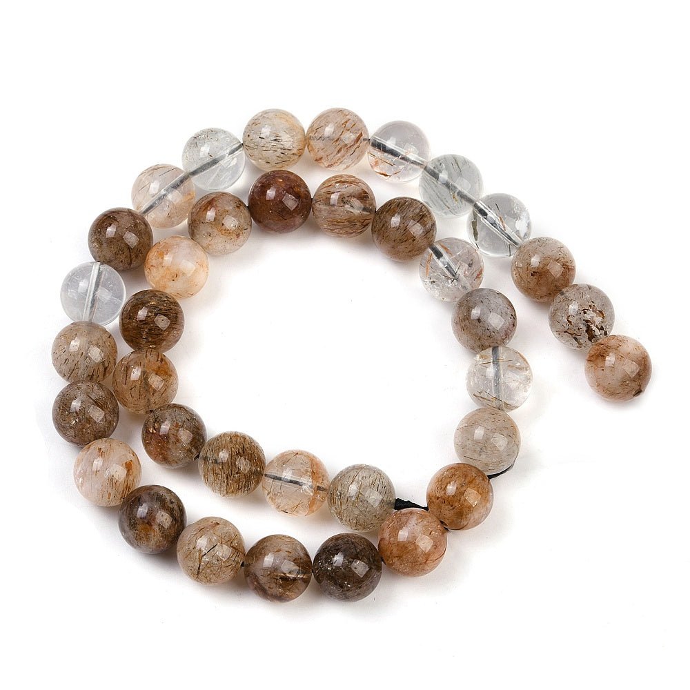 Rutileret kvarts – Sort Guld Rutileret, Runde (10mm) - Uniq Perler -